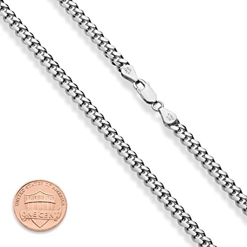 Miabella Italian Heavy 925 Sterling Silver Thick 3.2mm, 5mm, 7mm Curb Cuban Link Chain Necklace for Men Made in Italy