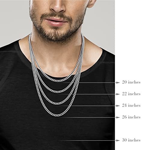 Miabella Italian Heavy 925 Sterling Silver Thick 3.2mm, 5mm, 7mm Curb Cuban Link Chain Necklace for Men Made in Italy
