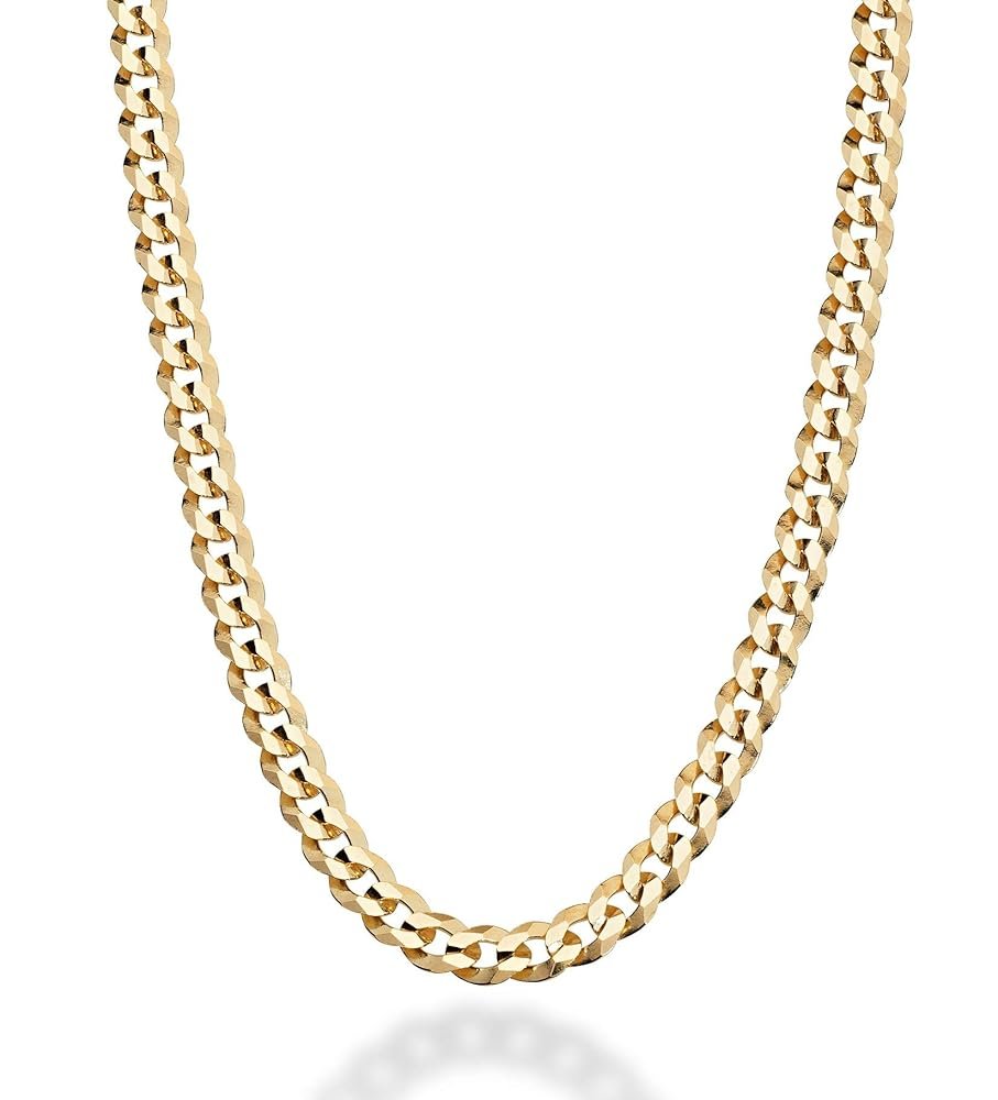 Miabella Solid 18K Gold Over 925 Sterling Silver Italian 5mm Diamond-Cut Cuban Link Curb Chain Necklace for Women Men, Made in Italy