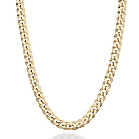 Miabella Solid 18K Gold Over 925 Sterling Silver Italian 5mm Diamond-Cut Cuban Link Curb Chain Necklace for Women Men, Made in Italy