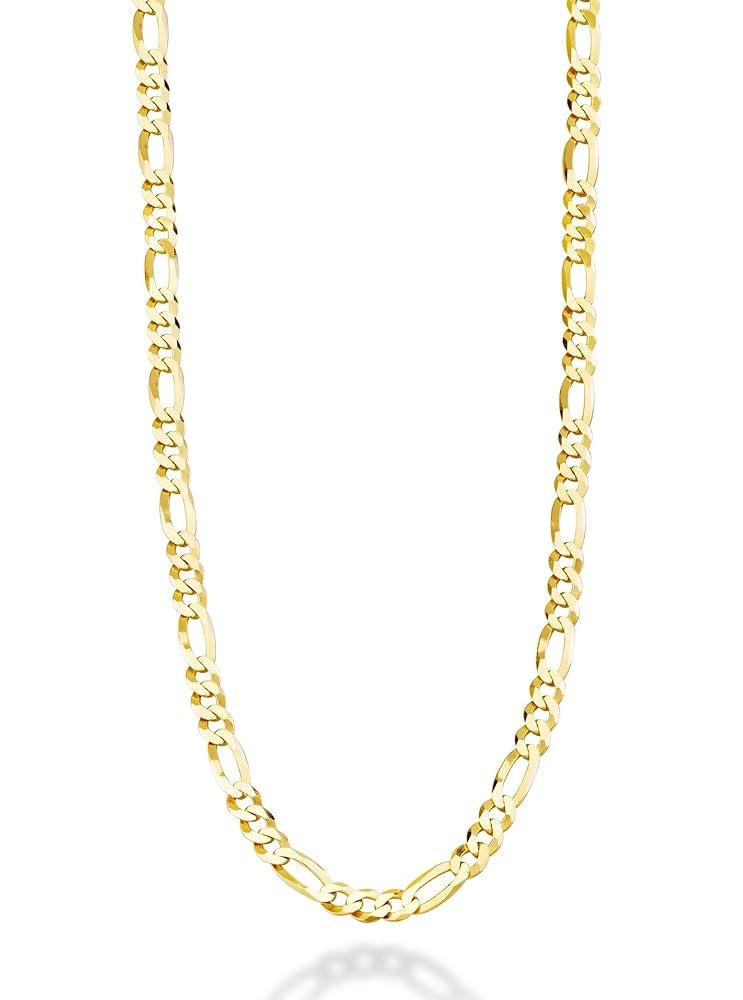 Miabella Solid 18K Gold Over Sterling Silver Italian 5mm Diamond-Cut Figaro Link Chain Necklace for Women Men, 925 Made in Italy