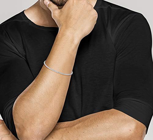 Miabella Solid 925 Sterling Silver Italian 2.5mm Franco Square Box Link Chain Bracelet for Men Women, Made in Italy