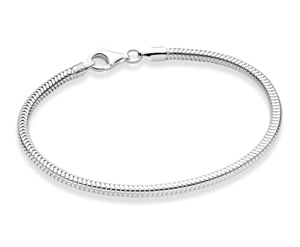Miabella Solid 925 Sterling Silver Italian 3mm Snake Chain Bracelet for Women Men, Charm Bracelet, Made in Italy