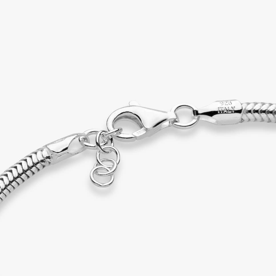 Miabella Solid 925 Sterling Silver Italian 3mm Snake Chain Bracelet for Women Men, Charm Bracelet, Made in Italy