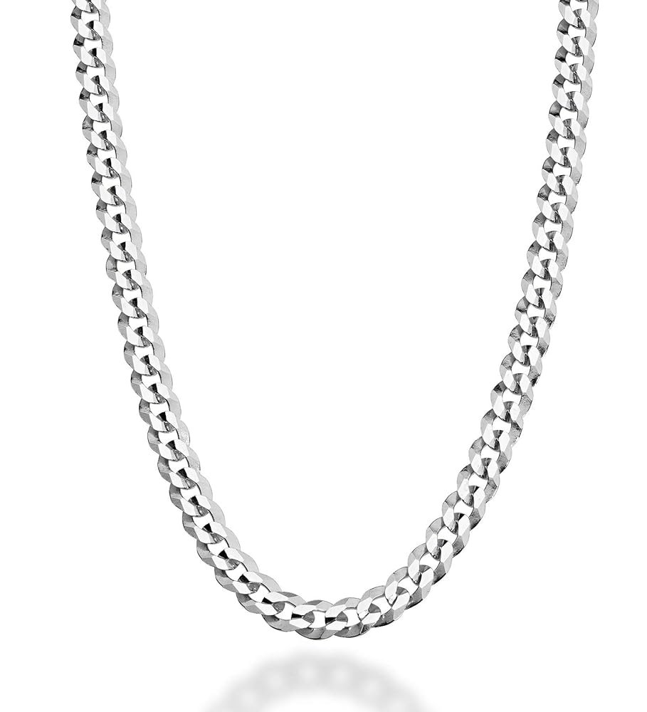 Miabella Solid 925 Sterling Silver Italian 5mm Diamond Cut Cuban Link Curb Chain Necklace for Women Men, Made in Italy