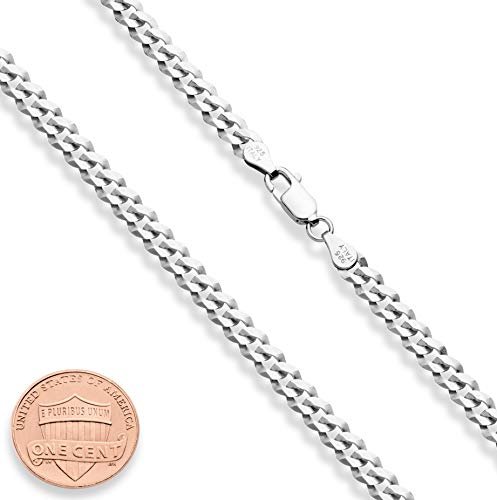 Miabella Solid 925 Sterling Silver Italian 5mm Diamond Cut Cuban Link Curb Chain Necklace for Women Men, Made in Italy