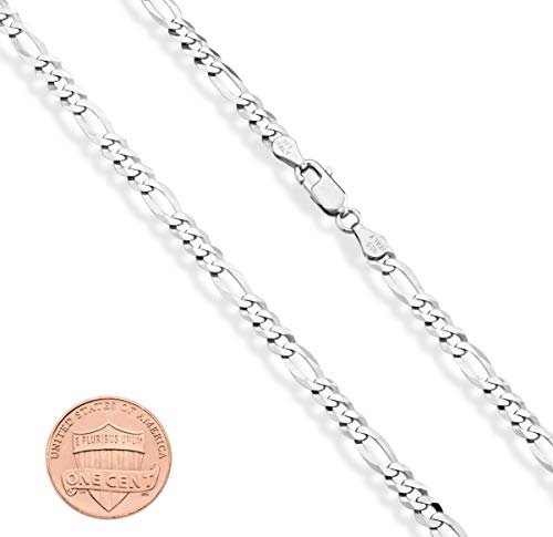 Miabella Solid 925 Sterling Silver Italian 5mm Diamond-Cut Figaro Chain Bracelet for Women Men, Made in Italy
