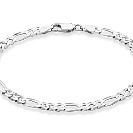 Miabella Solid 925 Sterling Silver Italian 5mm Diamond-Cut Figaro Chain Bracelet for Women Men, Made in Italy