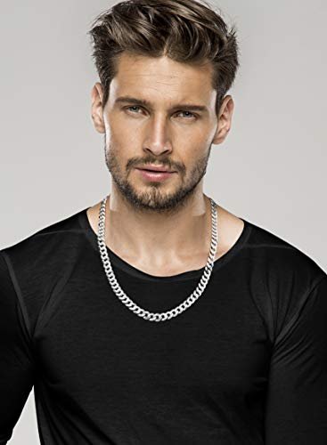 Miabella Solid 925 Sterling Silver Italian 9mm Solid Diamond-Cut Cuban Link Curb Chain Necklace For Men, Made in Italy