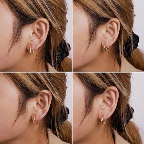 MIDEEO Gold/Silver Chunky Hoop Earrings Set for Women, 14K Gold Plated Twisted Huggie Hoop Earring Hypoallergenic Thick Open Lightweight Chunky Hoop Earrings Jewelry for Gifts