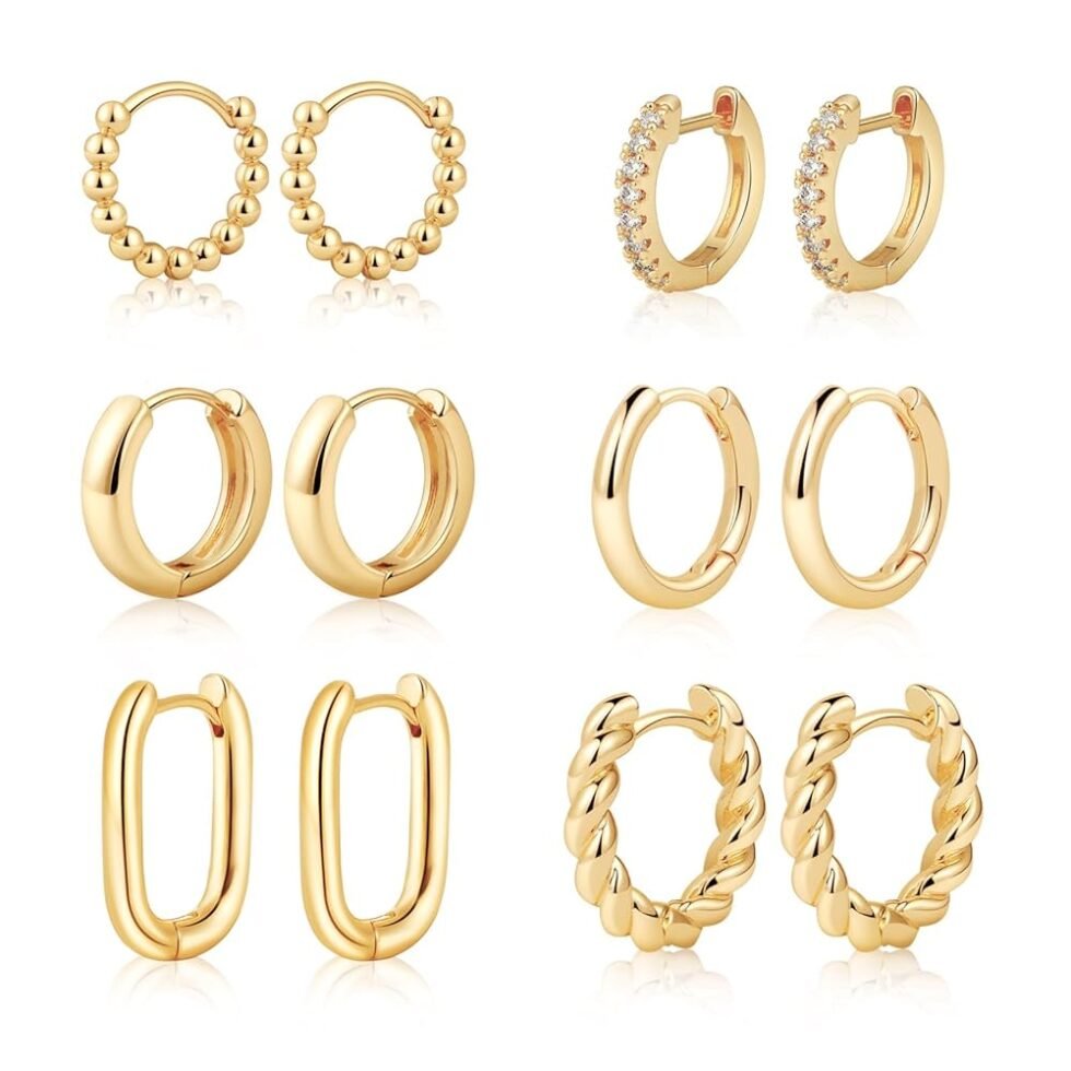 MIDEEO Gold/Silver Chunky Hoop Earrings Set for Women, 14K Gold Plated Twisted Huggie Hoop Earring Hypoallergenic Thick Open Lightweight Chunky Hoop Earrings Jewelry for Gifts