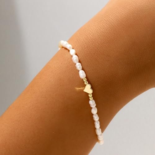 MIDEEO Gold/Sliver Bracelets for Women,14K Gold Plated Bracelets for Women Evil Eye Diamond Cuban Link Heart Pearl Bracelets Everyday Jewelry Gift