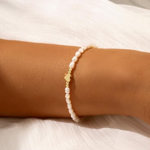 MIDEEO Gold/Sliver Bracelets for Women,14K Gold Plated Bracelets for Women Evil Eye Diamond Cuban Link Heart Pearl Bracelets Everyday Jewelry Gift