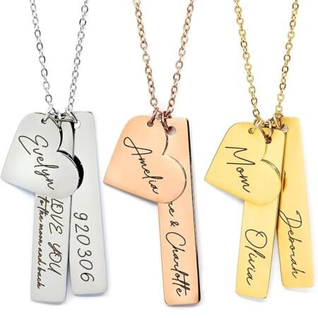 MignonandMignon Custom Name Necklace Kids Personalized Mother's Day Gift Gold Bar Engraved Jewelry Birthday Heart Charm Best Unique for Women -H8N