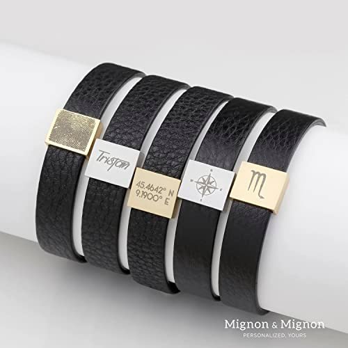 MignonandMignon Personalized Leather Mens Bracelet Gift for Him Fathers Day Gift Genuine Leather Coordinate Bracelet Step Dad Gift Mens Valentines Day Jewelry Graduation Gift -...