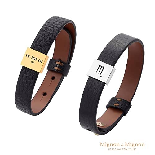 MignonandMignon Personalized Leather Mens Bracelet Gift for Him Fathers Day Gift Genuine Leather Coordinate Bracelet Step Dad Gift Mens Valentines Day Jewelry Graduation Gift -...