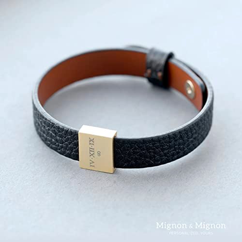 MignonandMignon Personalized Leather Mens Bracelet Gift for Him Fathers Day Gift Genuine Leather Coordinate Bracelet Step Dad Gift Mens Valentines Day Jewelry Graduation Gift -...