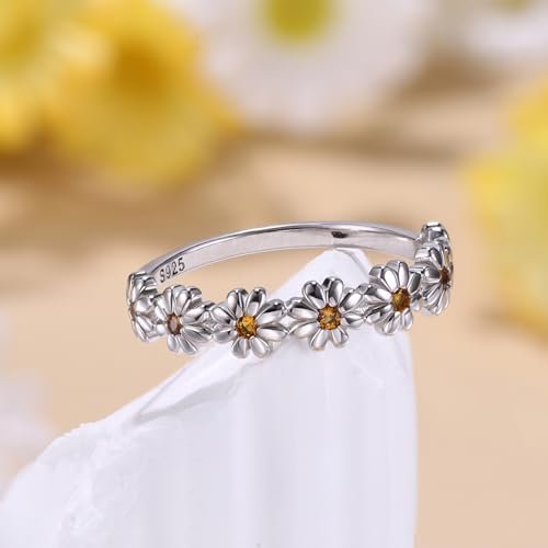 MILACOLATO 925 Sterling Silver Ring 18K Gold Plated Daisy Flower Ring Paved with Coloful Cubic Zirconia High Polished Comfort Fit Sunflower Stacking Statement Wedding Band Ring...