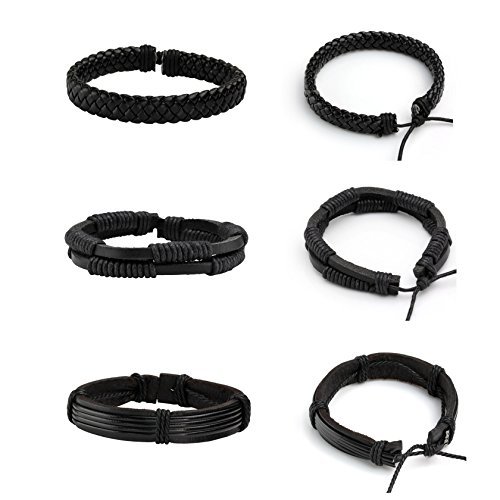 MILAKOO 6 Pcs Punk Braided Leather Bracelets for Men Women Cuff Wrap Wristbands Adjustable