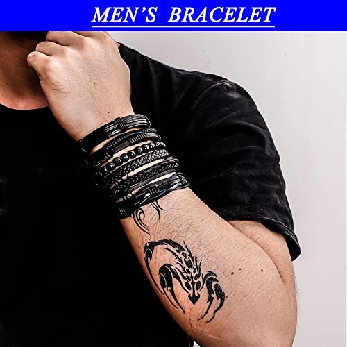 MILAKOO 6 Pcs Punk Braided Leather Bracelets for Men Women Cuff Wrap Wristbands Adjustable