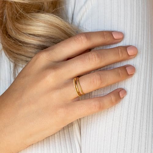 Moodear 3PCS Thin Stackable Ring Set - Dainty 14K Gold Plated Thumb CZ Rings for Women Non Tarnish Size 5-12