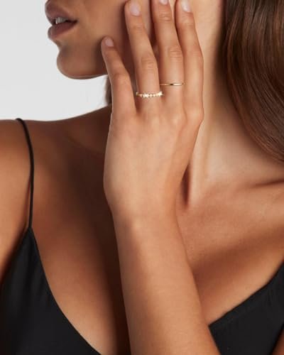 Moodear 3PCS Thin Stackable Ring Set - Dainty 14K Gold Plated Thumb CZ Rings for Women Non Tarnish Size 5-12