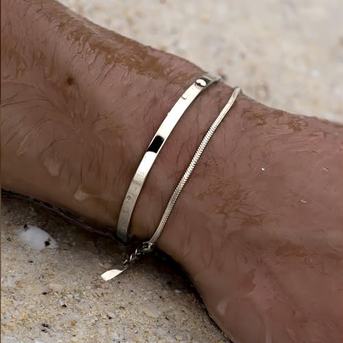 Moodear Stackable Bracelets for Men - Dainty 925 Sterling Silver/14K Gold Plated Cuff Snake Box Cuban Link Chain Bangle Bracelet Set Mens Jewelry