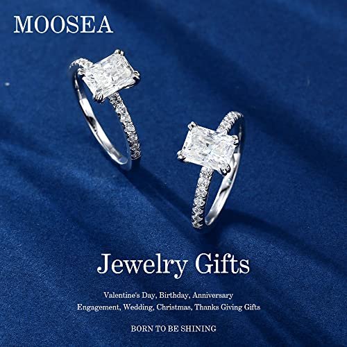 MOOSEA 2ct Radiant Cut Moissanite Rings for Women - D Color VVS1 Clarity Lab Created Diamond Wedding Rings for Women 14K White Gold Plated Moissanite Engagement Rings for Women...