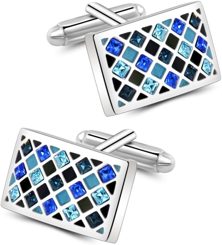 Mr.Van Elegant Diamond Crystal Cufflinks Blue Glimmering Cuff Links Set Wedding Christmas Business Party French Shirt Accessories Gifts for Him Husband Groom Best Man