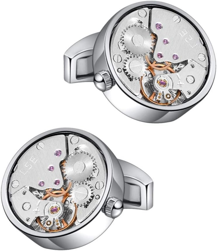 Mr.Van Watch Movement Cufflinks Silver Vintage Steampunk For Men's Father's Day Deluxe Gift