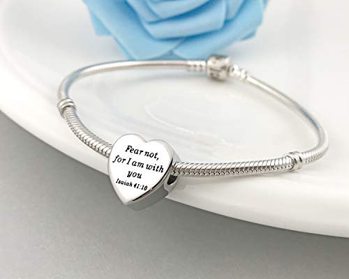 MUERDOU Heart Charm Fit Charms Bracelet Christian Bible Verse Charm Prayer Faith Religious Jewelry Gifts for Women