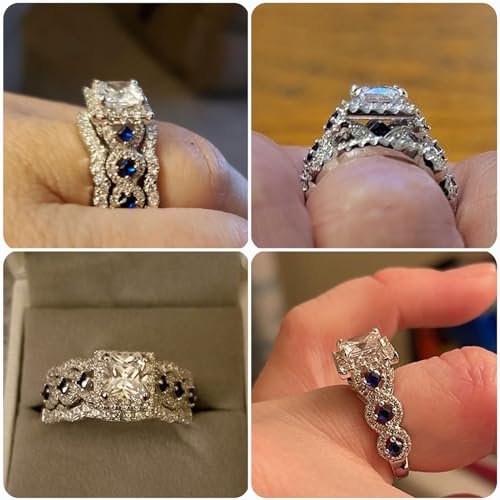 Newshe Engagement Wedding Ring Set 925 Sterling Silver 3pcs 2.5ct Princess White Cz Blue Size 4-13