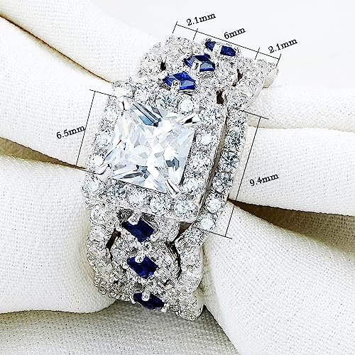 Newshe Engagement Wedding Ring Set 925 Sterling Silver 3pcs 2.5ct Princess White Cz Blue Size 4-13