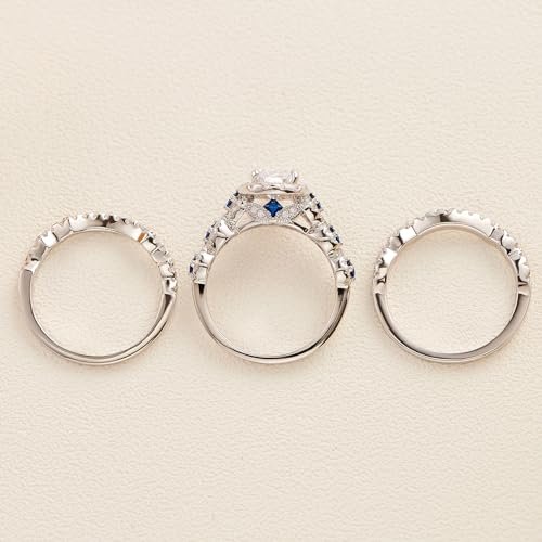 Newshe Engagement Wedding Ring Set 925 Sterling Silver 3pcs 2.5ct Princess White Cz Blue Size 4-13