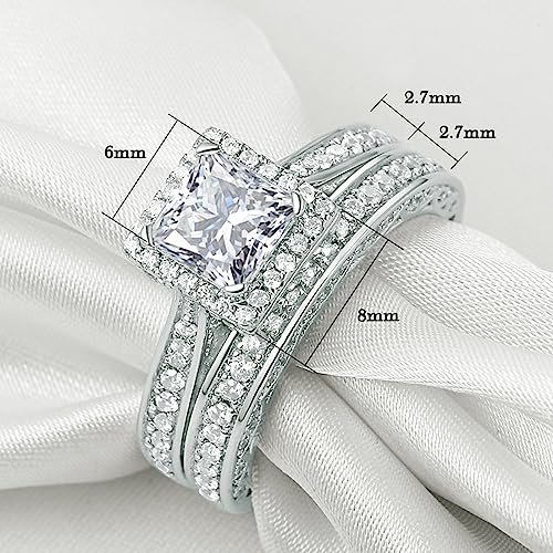 Newshe Engagement Wedding Ring Set for Women 925 Sterling Silver 1.5CT Princess White AAAAA Cz Size 3-13