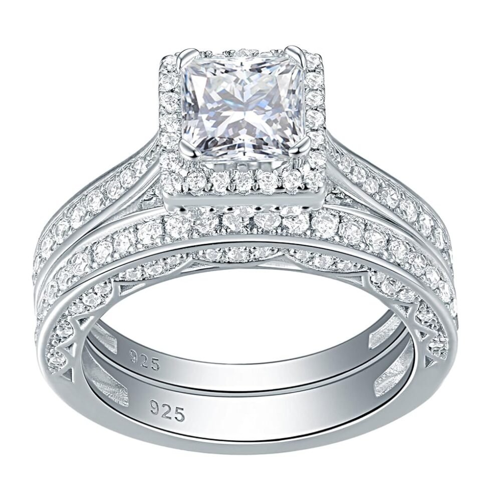 Newshe Engagement Wedding Ring Set for Women 925 Sterling Silver 1.5CT Princess White AAAAA Cz Size 3-13