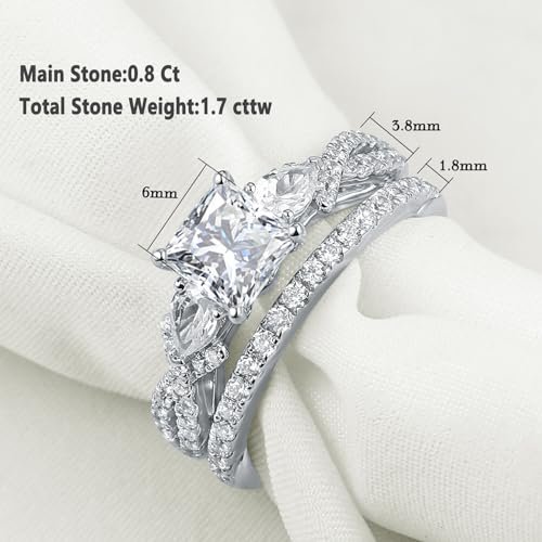 Newshe Jewellery 2.5ct Princess Pear White AAAAA Cz 925 Sterling Silver Engagement Wedding Ring Set Size 4-13