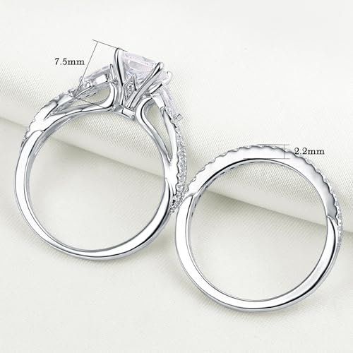 Newshe Jewellery 2.5ct Princess Pear White AAAAA Cz 925 Sterling Silver Engagement Wedding Ring Set Size 4-13