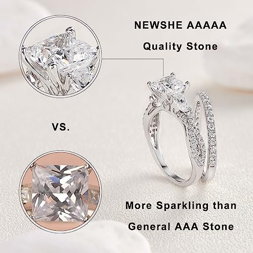 Newshe Jewellery 2.5ct Princess Pear White AAAAA Cz 925 Sterling Silver Engagement Wedding Ring Set Size 4-13