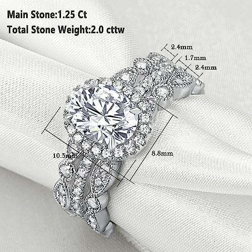 Newshe Jewellery Engagement Sets AAAAA Cz Wedding Rings for Women 925 Sterling Silver 3pcs Round White Size 4-13