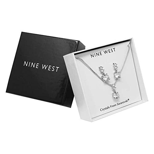 Nine West Silver-Tone and Crystal Necklace and Earrings Set
