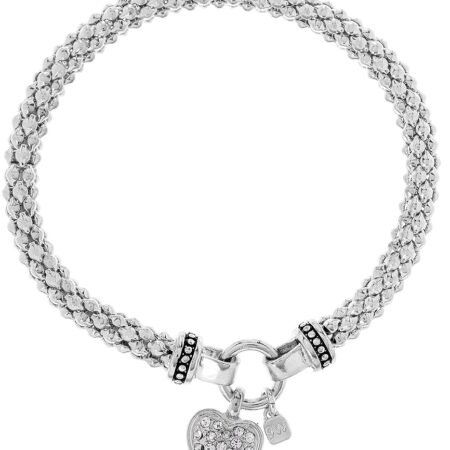 NINE WEST Women's Silvertone Crystal Pave Heart Stretch Bracelet