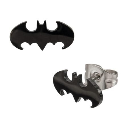 Officially Licensed Hypoallergenic DC Comics Batman "The Dark Knight" Cut Stainless Steel Stud Earrings, Unisex, One Size