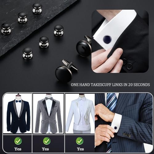 ORAZIO Cuff Links Mens Stainless Steel Cuff Links and Studs Set Gold Black Cufflinks for Men Tuxedo Studs Buttons for Formal Kit Business or Wedding Shirts