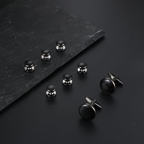 ORAZIO Cuff Links Mens Stainless Steel Cuff Links and Studs Set Gold Black Cufflinks for Men Tuxedo Studs Buttons for Formal Kit Business or Wedding Shirts