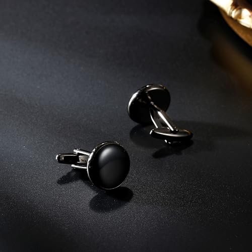 ORAZIO Cuff Links Mens Stainless Steel Cuff Links and Studs Set Gold Black Cufflinks for Men Tuxedo Studs Buttons for Formal Kit Business or Wedding Shirts