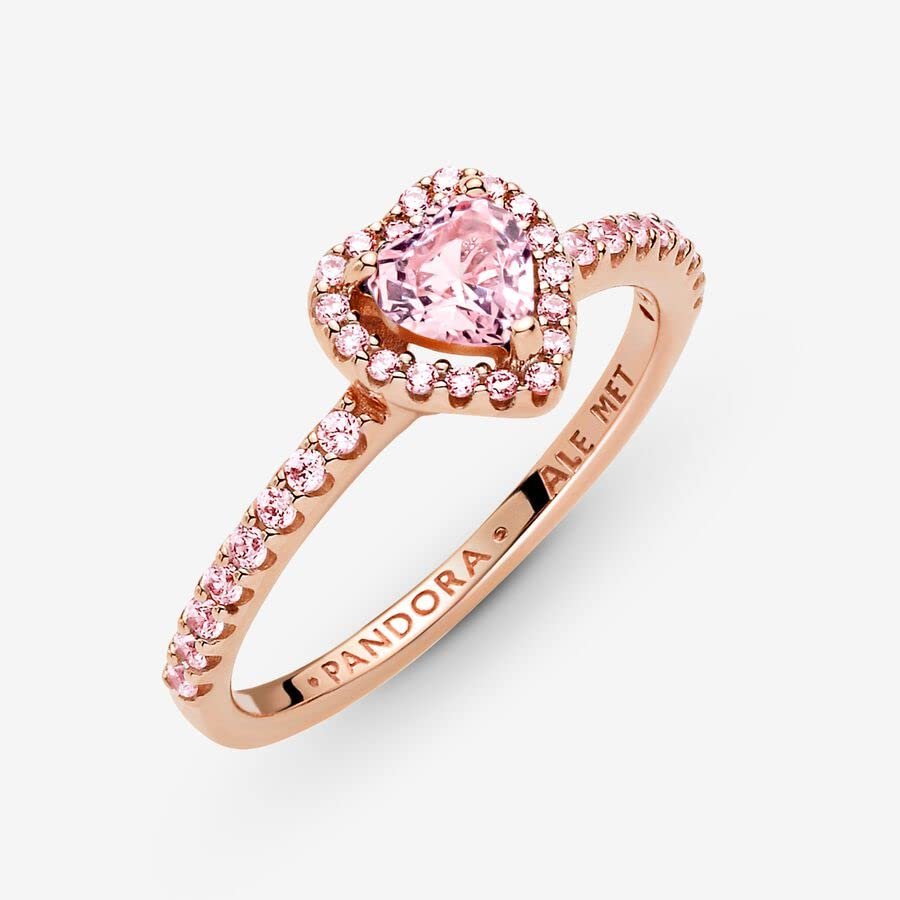 Pandora Sparkling Elevated Heart Ring - Rose Gold Ring for Women - Layering or Stackable Ring - 14k Rose with Cubic Zirconia - With Gift Box