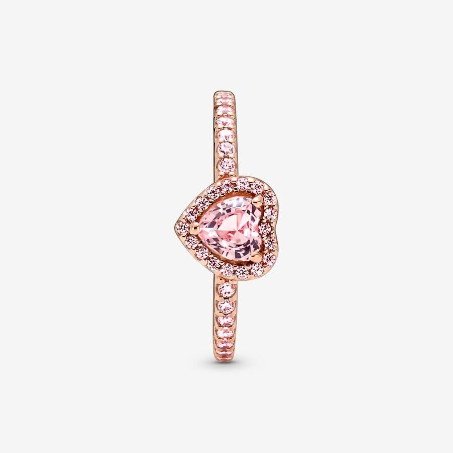 Pandora Sparkling Elevated Heart Ring - Rose Gold Ring for Women - Layering or Stackable Ring - 14k Rose with Cubic Zirconia - With Gift Box