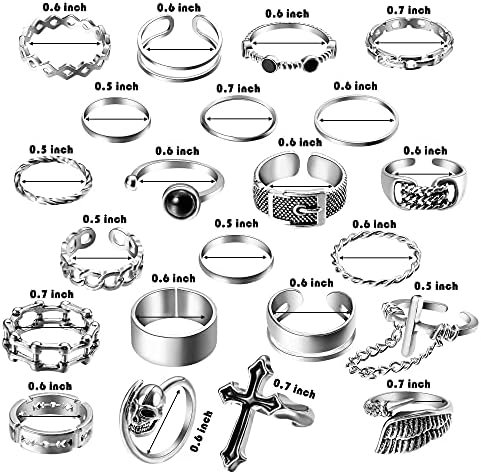 PANTIDE Vintage Punk Rings Set Gothic Knuckle Midi Rings Adjustable Alloy Chain Belt Cross Stackable Finger Half Open Rings Fashion Joint Jewelry for Women Men (Silver) 22Pcs