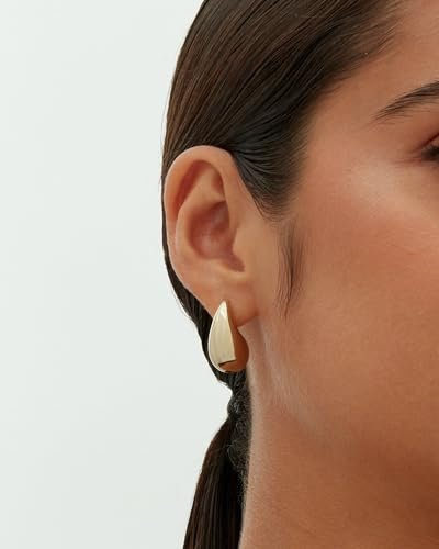 PAVOI 14K Gold Plated 925 Sterling Silver Post Teardrop Chunky Hoop Earrings | Lightweight Drop Earrings for Women | Designer Dupe Earrings